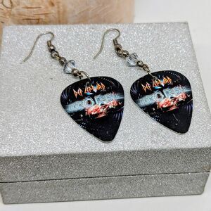 Def Leppard Mirror Ball Guitar Pick Earrings with faceted Crystals